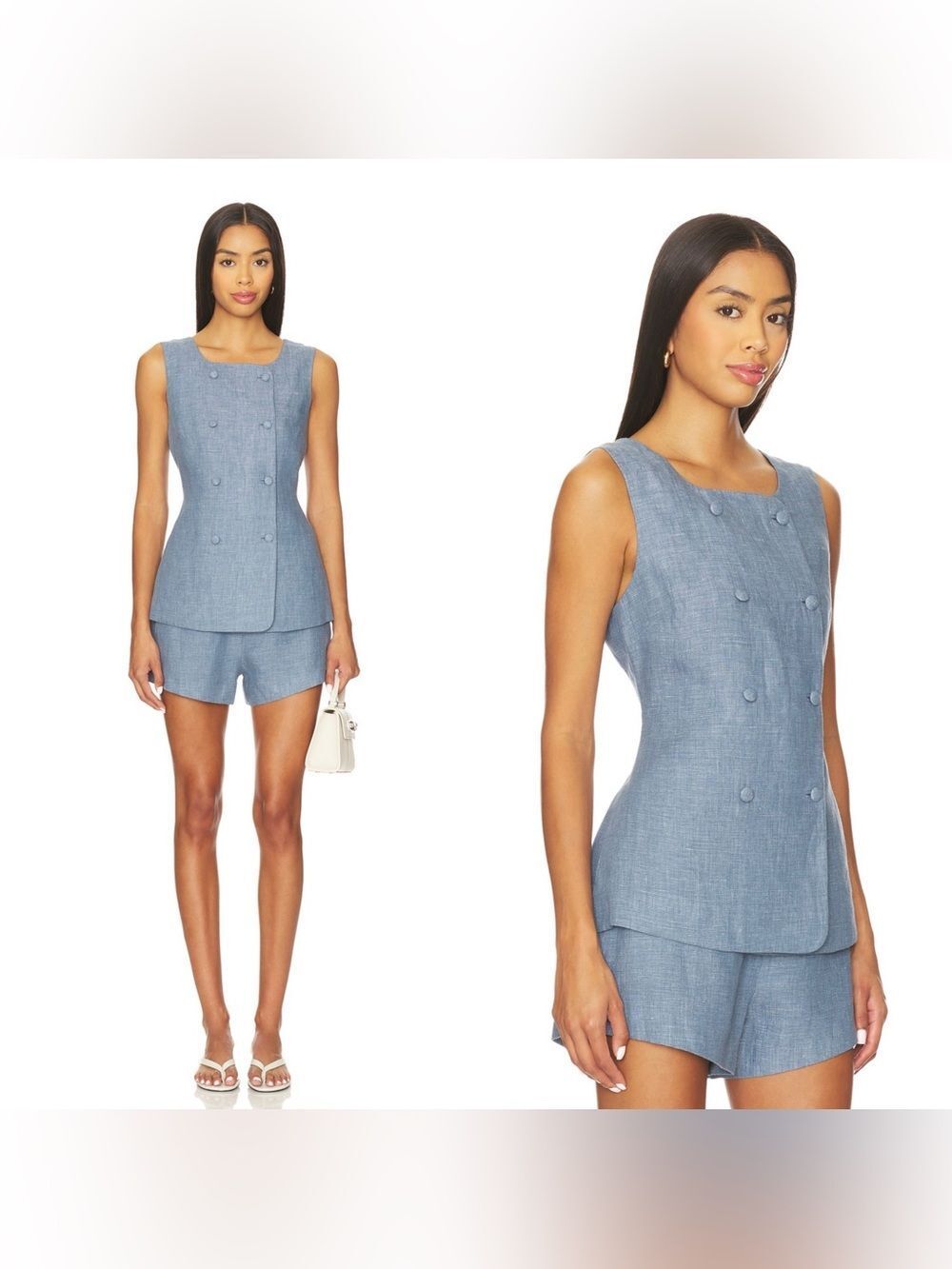 NWT POSSE Thea Linen bust in “Steel Blue”